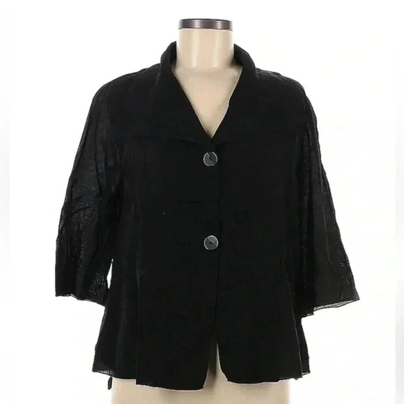 Redwood Court | Black Silk 3/4 Sleeves Button Down Blazer Size 6 NWT - Picture 1 of 6
